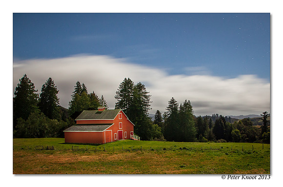 Red barn in Moonlight